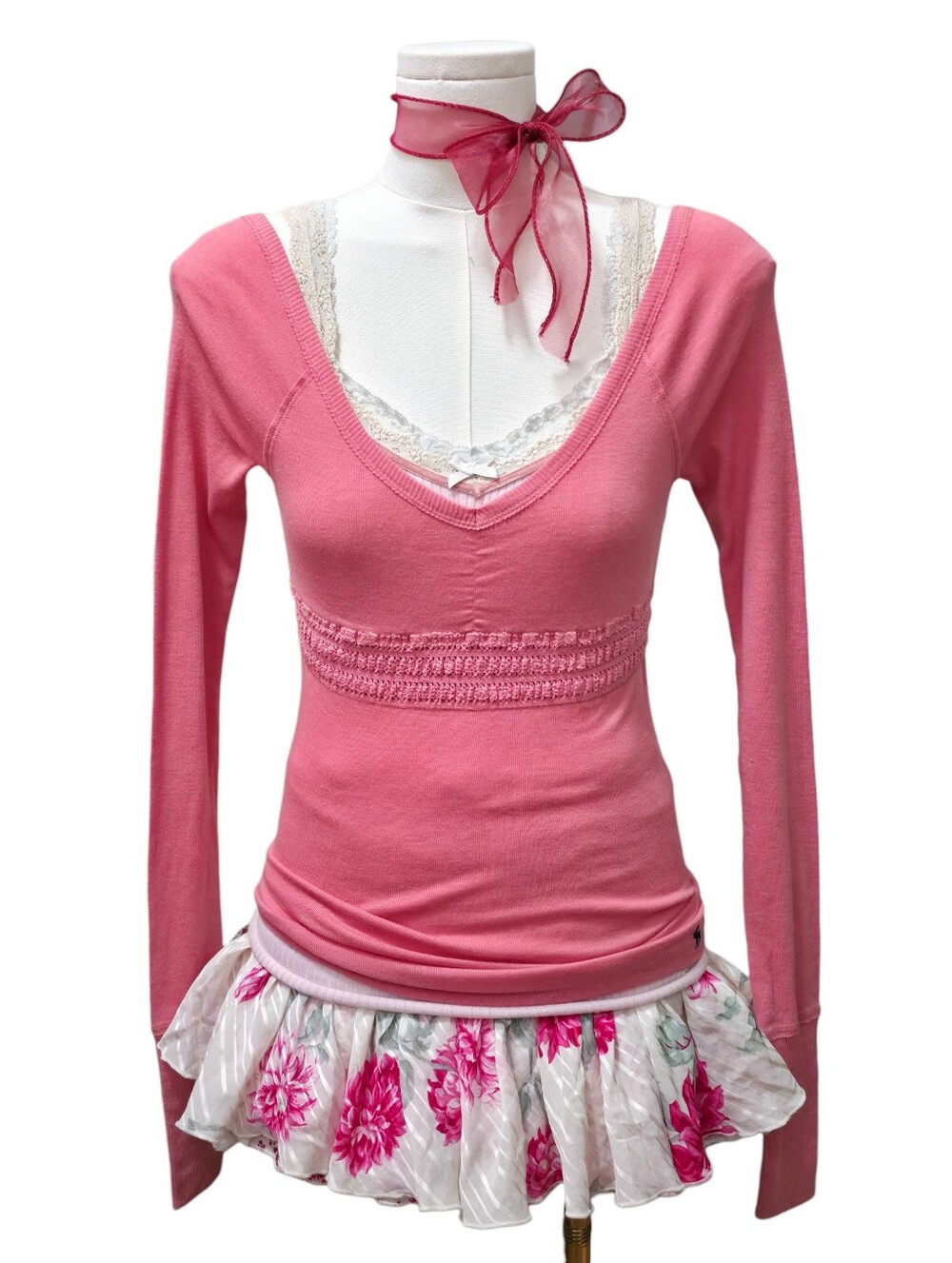 Abercrombie vintage pinklong sleeve vneck babydoll top